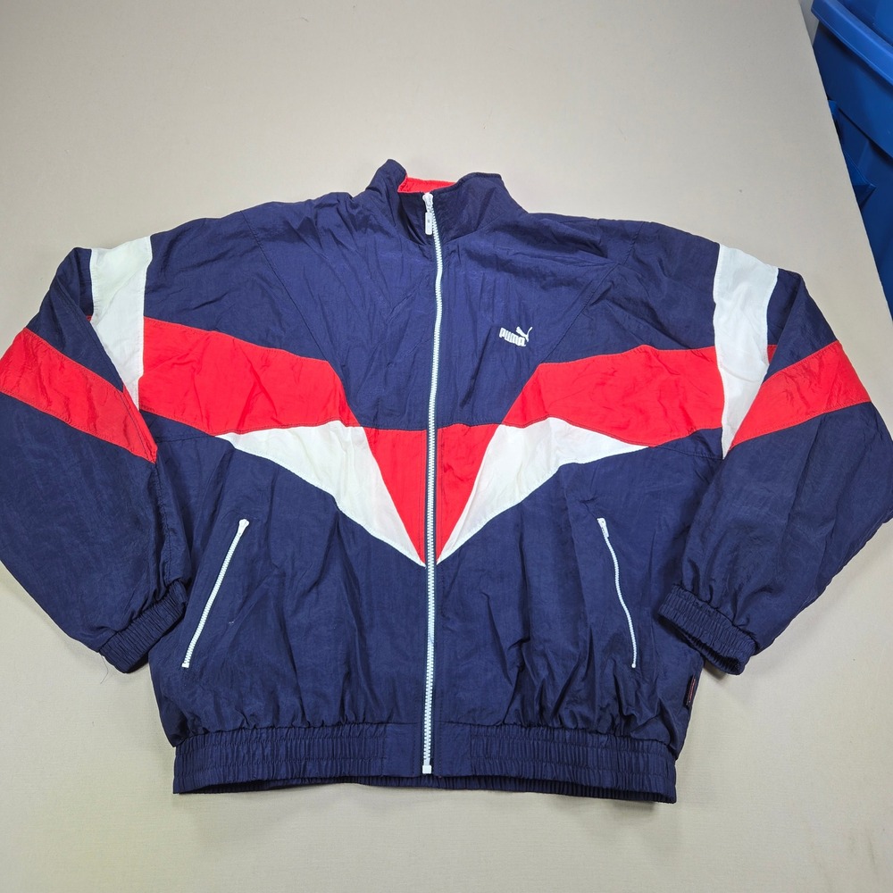 Puma Windbreaker Jacket Vintage 90s Colorblock Navy Red White Mens XL